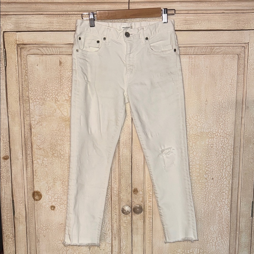 Moussy Vintage White Distressed Raw Hem Skinny Jeans Made In Japan 27